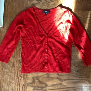 Red half-sleeve cardigan sweater
